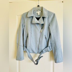 Stylish Light EUC blue medium weight faux leather biker Jacket US 8